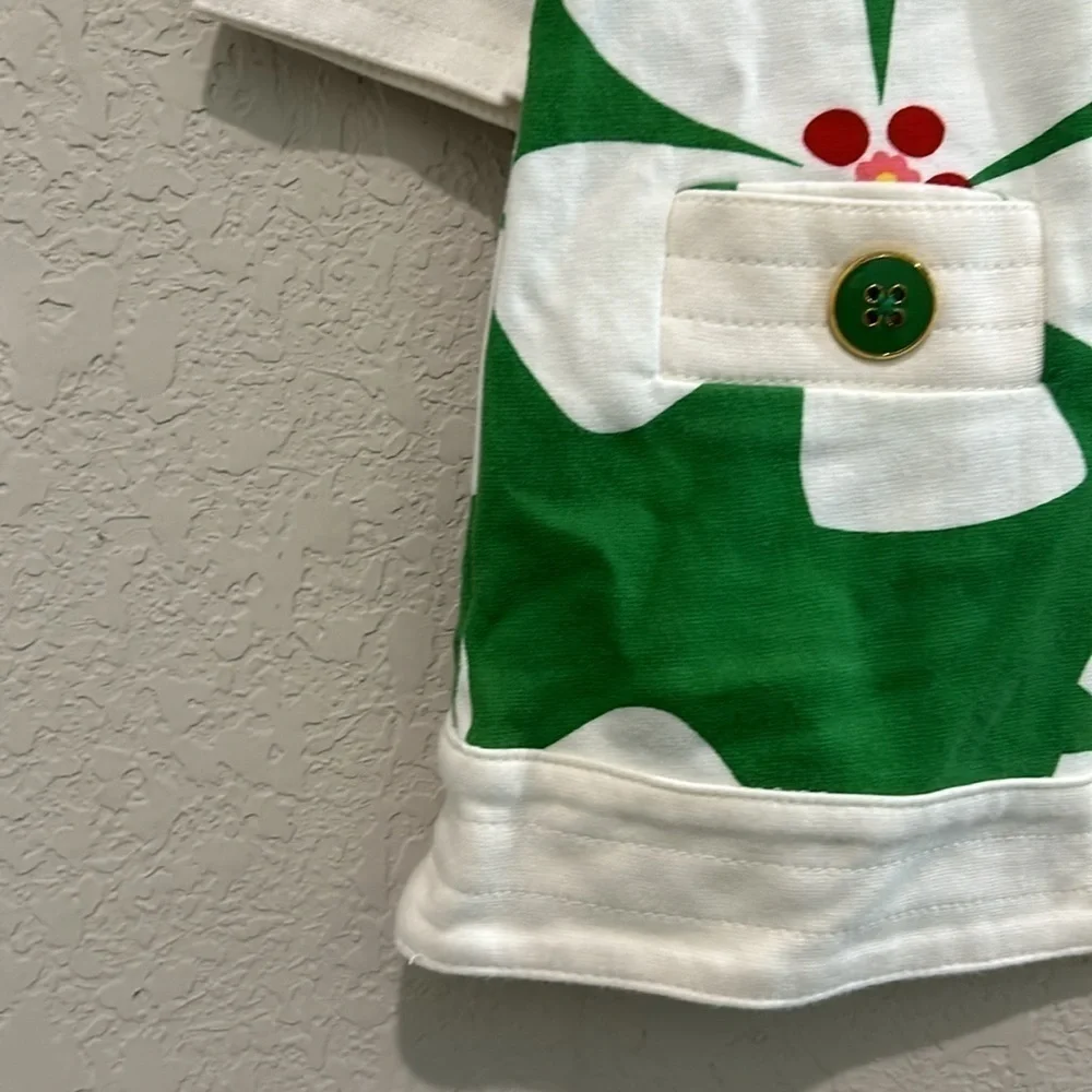 Green gap baby dress size two years white flower pattern green and gold buttons